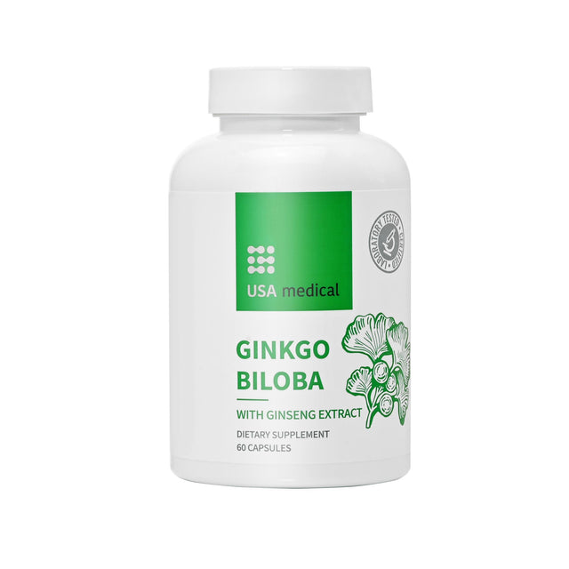 USA Medical Ginkgo Biloba Capsules with Ginseng Extract 60 pcs
