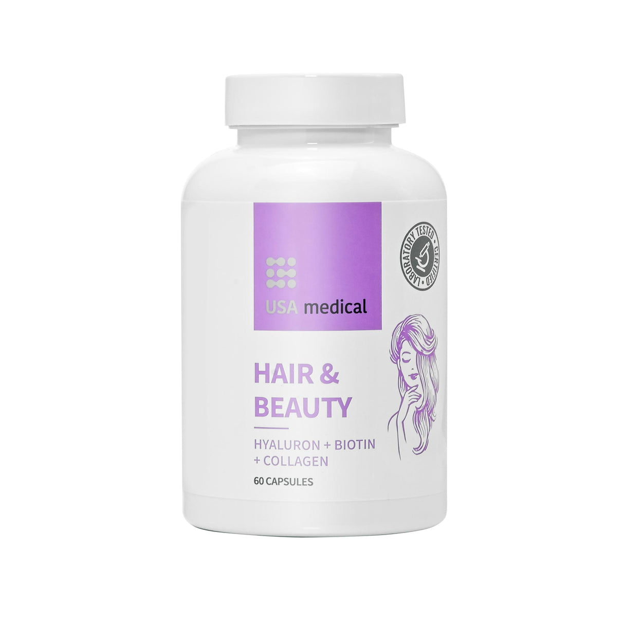 USA Medical Hair & Beuty Capsules with Hyaluronic Acid, Collagen, and Biotin 60 pcs
