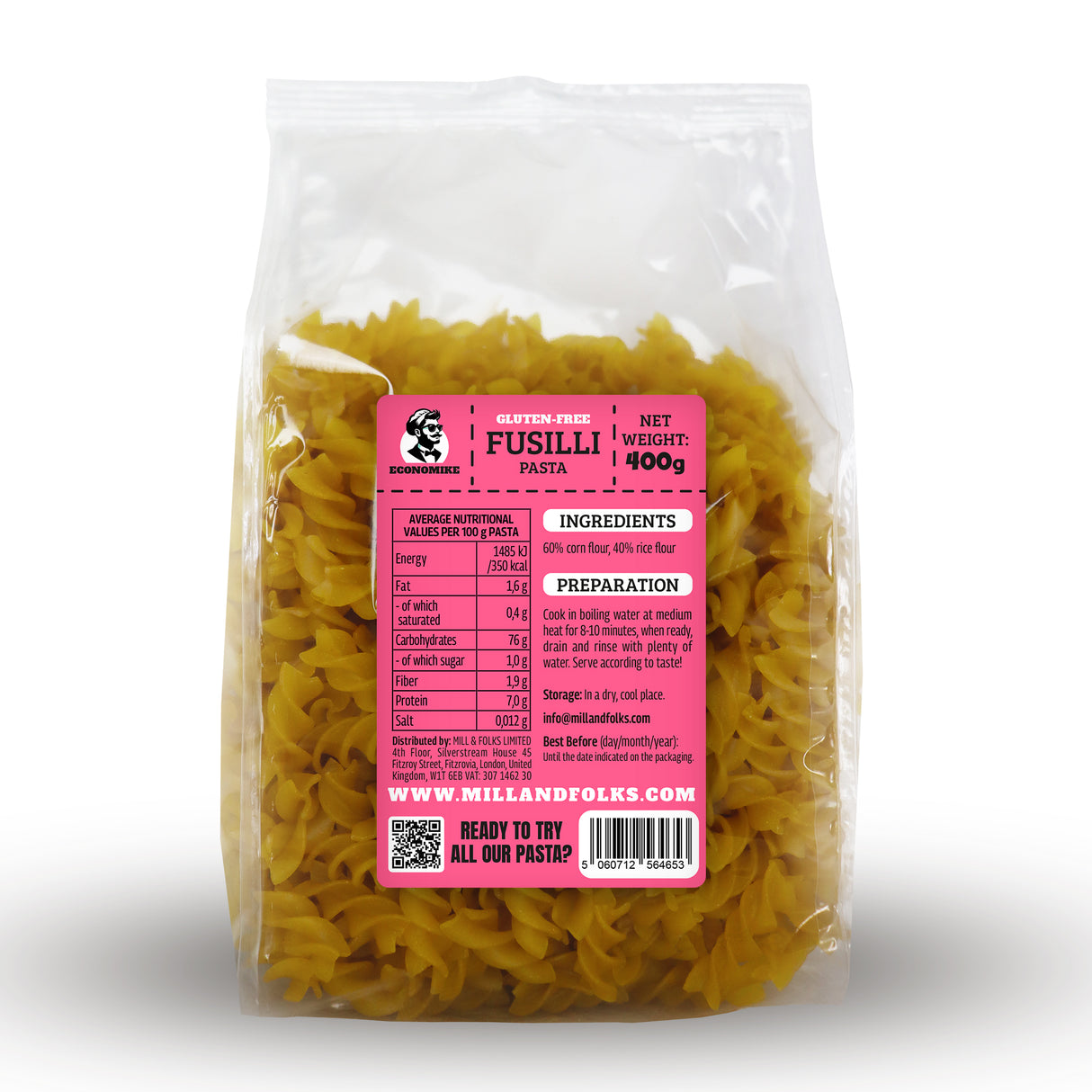 Economike fusilli de pasta de maíz y arroz sin gluten 400g