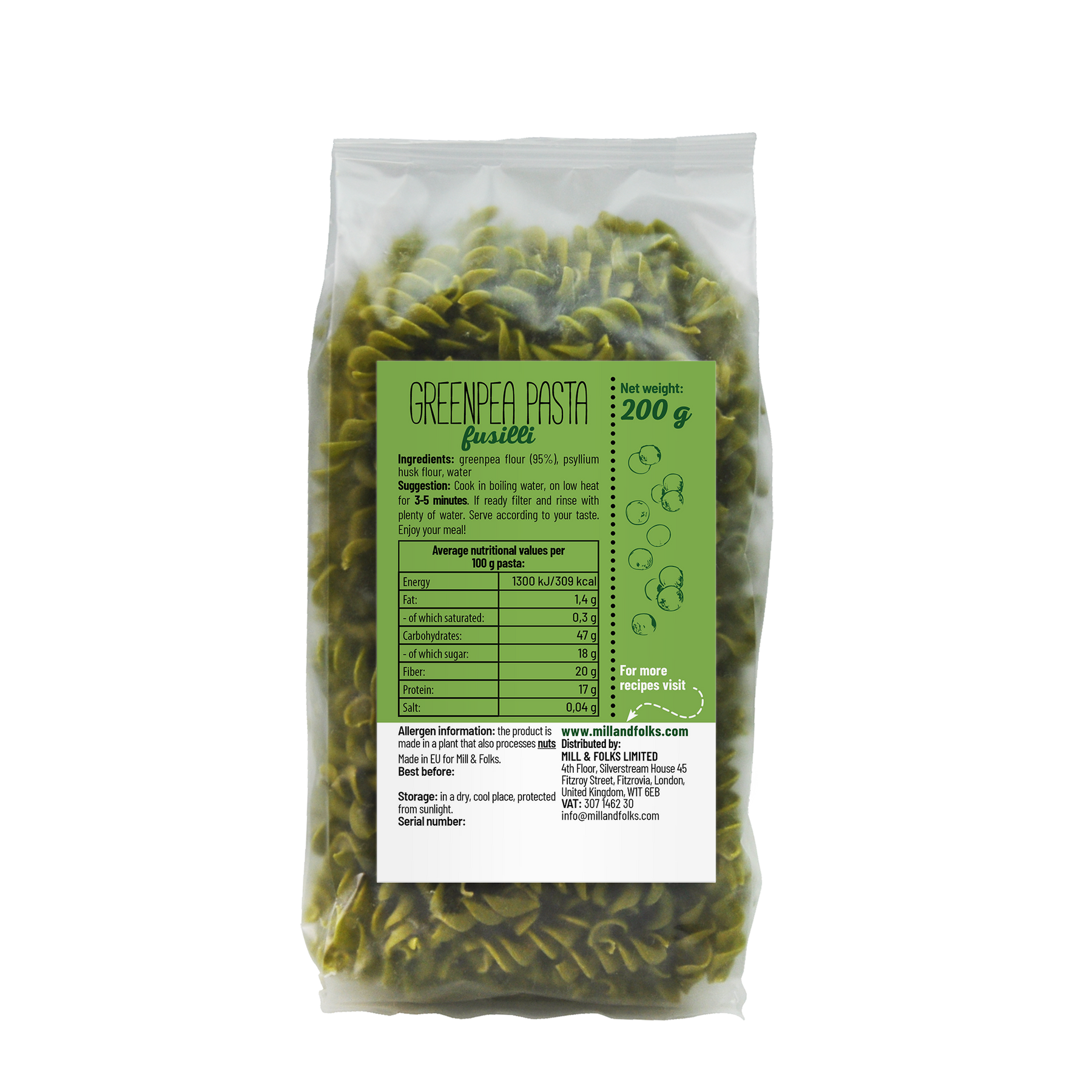 Easy Pasta Green pea pasta fusilli – Mill&Folks