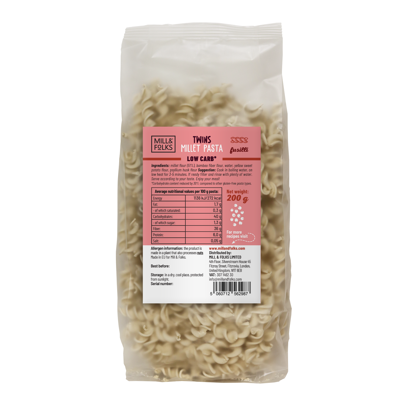 Twins Millet pasta low carb fusilli – Mill&Folks