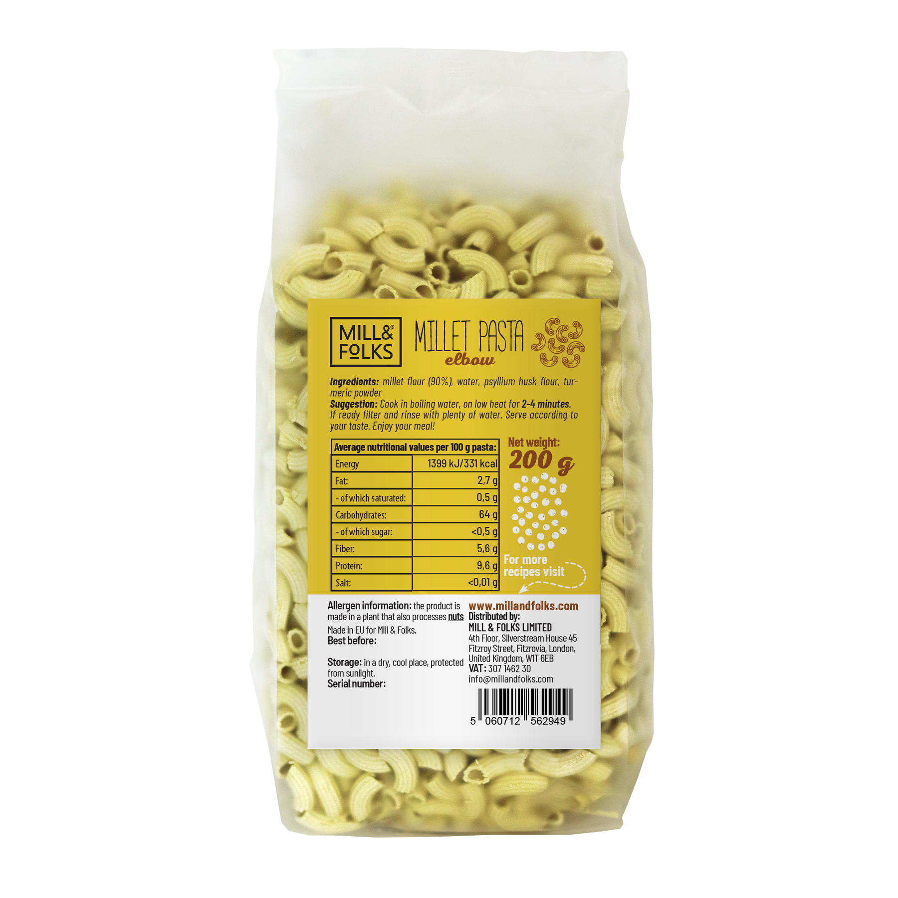 Millet pasta elbow – Mill&Folks